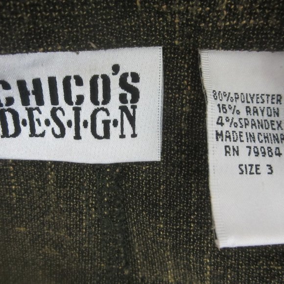 Vintage Chicos 3 Womens XL Dark Green Brown Long Sleeve Blazer Jacket Pockets - Picture 2 of 7